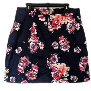 * Riders by Lee Midrise floral skirt - navy w/ red, peach, gray flowers - 8